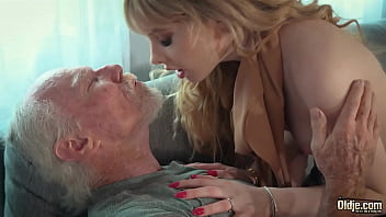 Teen big-boobed ash-blonde gives a deep-throat deepthroat off to an aged dude and pleads for more until he shoots a stream in her jaws