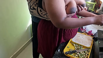 African wife of my friend getting orally pleased in the kitchen