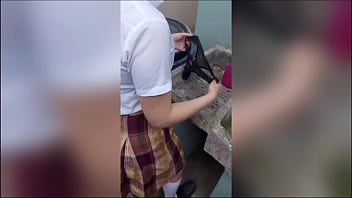 A youthfull girl, a student, is caught in the act of cleaning her lingerie by her step-dad when no one else is around, flashing a real homemade date