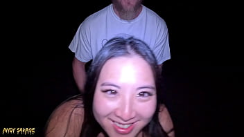 Bi-racial couple enjoys beachside oral and vaginal delight at night