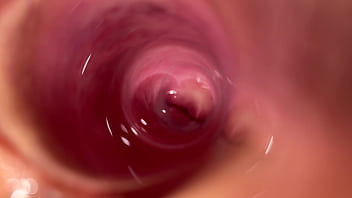 Mia's cock-squeezing and moist vagina drained with a semi-transparent faux prick