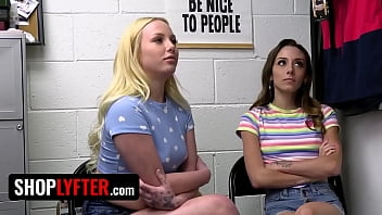 2 charming ladies apprehended for shoplifting and subjected to powerful ass fucking check-up in the storage room